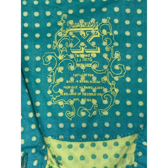 Twenty X  Women's Long Sleeve Western Shirt Polka Dot Lime Green & Turq/blue - Picture 4 of 12